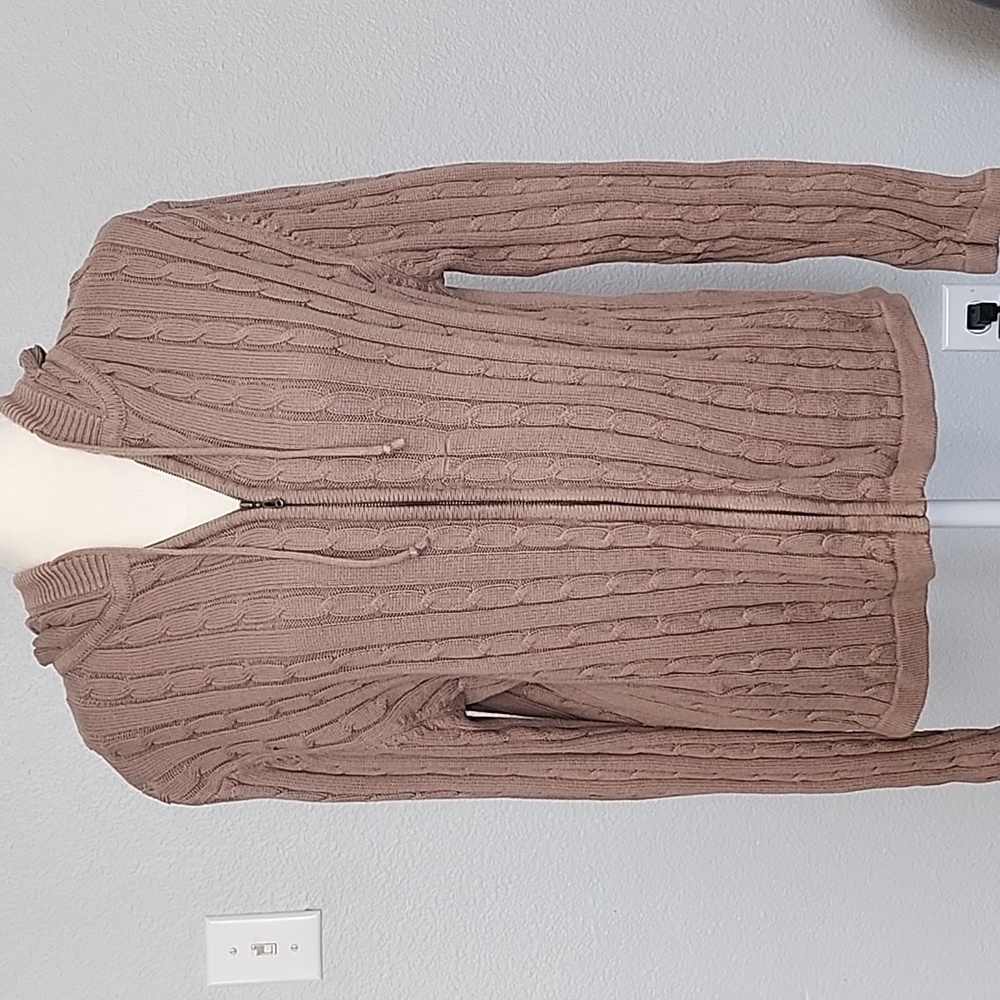 Cabela's Cable Knit Zip Front Hoodie Sweater with Drawstring Women's Size Medium